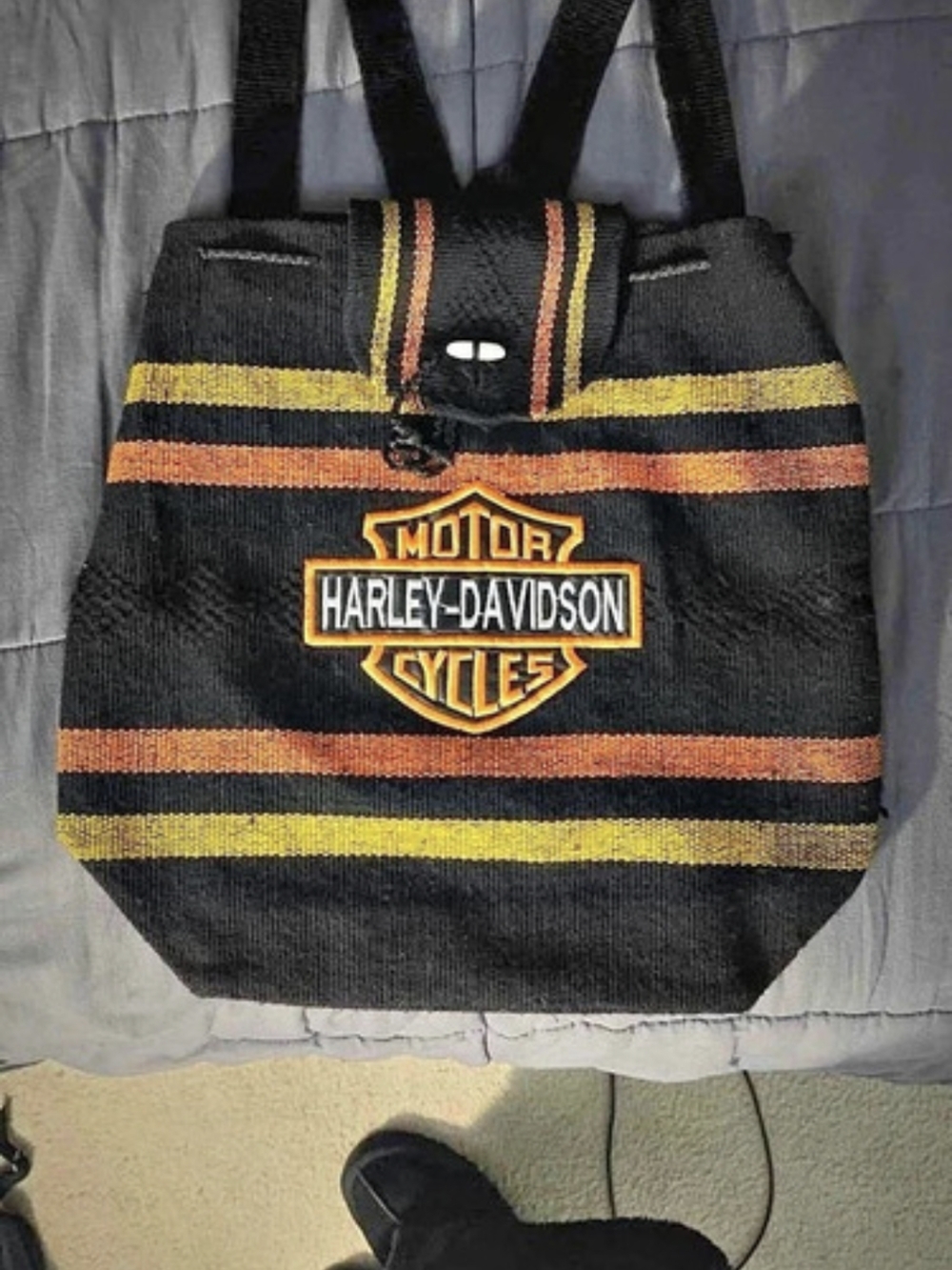Vintage Harley Davidson Woven Blanket Backpack - Boho Biker Style